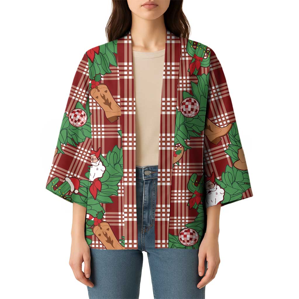 Red Palaka Hawaii Cowboy Christmas Kimono Paniolo Mix Maile Lei - Polynesian Pride