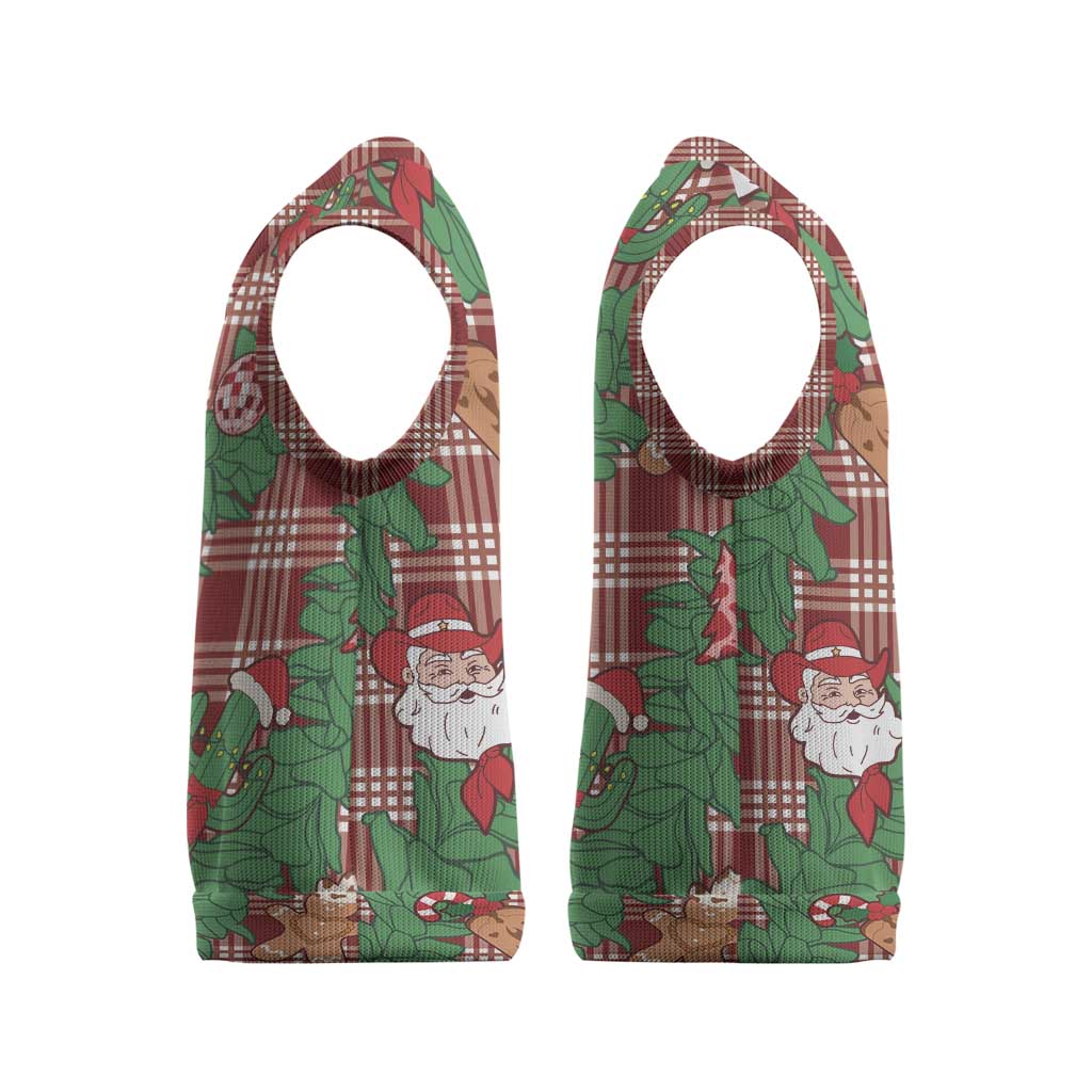 Red Palaka Hawaii Cowboy Christmas Knitted V-Neck Vest Paniolo Mix Maile Lei - Polynesian Pride