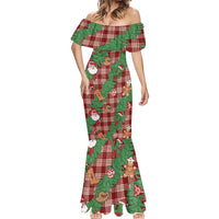 Red Palaka Hawaii Cowboy Christmas Mermaid Dress Paniolo Mix Maile Lei - Polynesian Pride