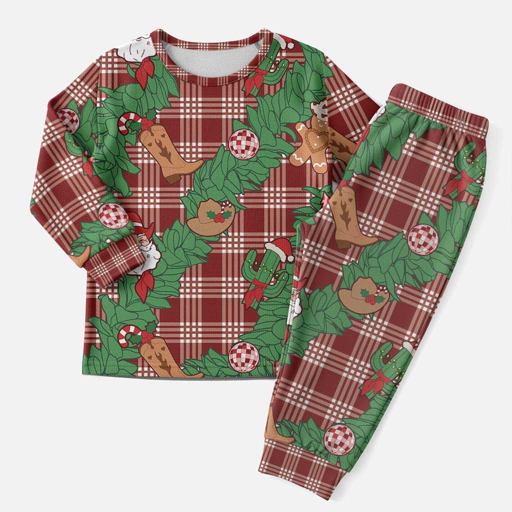 Red Palaka Hawaii Cowboy Christmas Pajama Set Paniolo Mix Maile Lei - Polynesian Pride