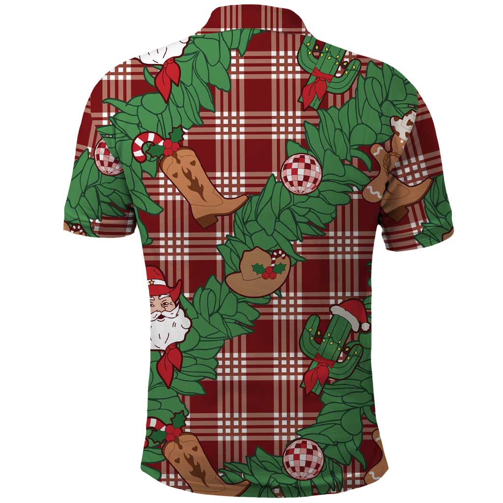 Red Palaka Hawaii Cowboy Christmas Polo Shirt Paniolo Mix Maile Lei - Polynesian Pride