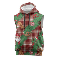 Red Palaka Hawaii Cowboy Christmas Sleeveless Hoodie Paniolo Mix Maile Lei - Polynesian Pride