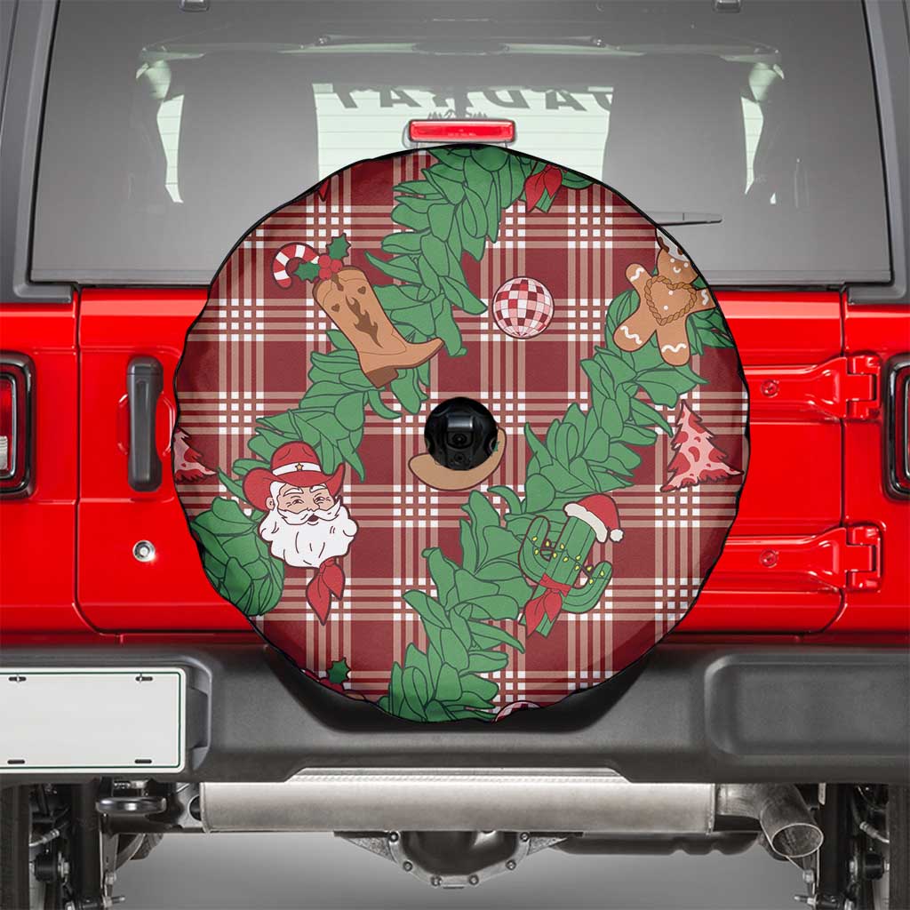 Red Palaka Hawaii Cowboy Christmas Spare Tire Cover Paniolo Mix Maile Lei - Polynesian Pride