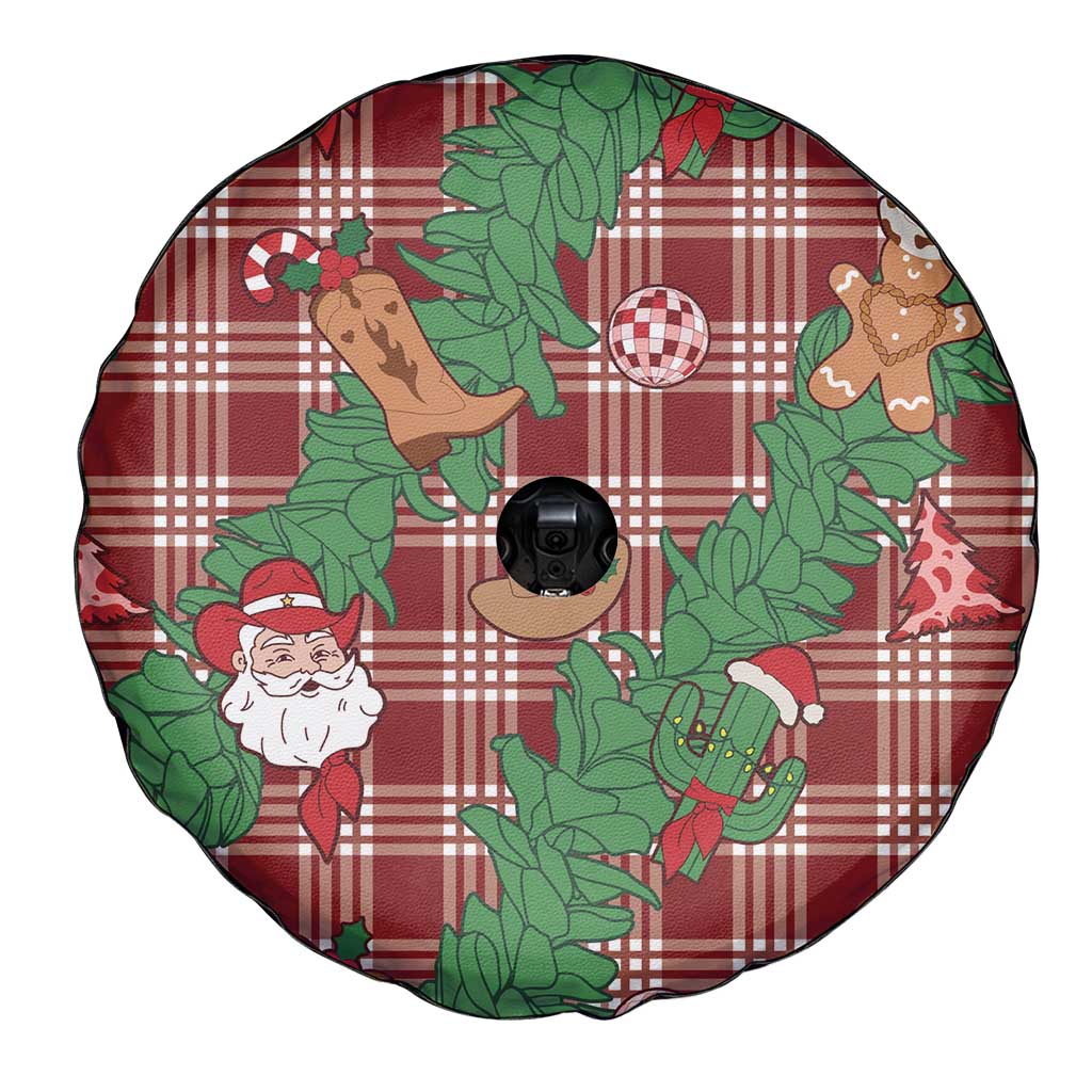 Red Palaka Hawaii Cowboy Christmas Spare Tire Cover Paniolo Mix Maile Lei - Polynesian Pride