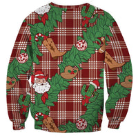 Red Palaka Hawaii Cowboy Christmas Sweatshirt Paniolo Mix Maile Lei - Polynesian Pride