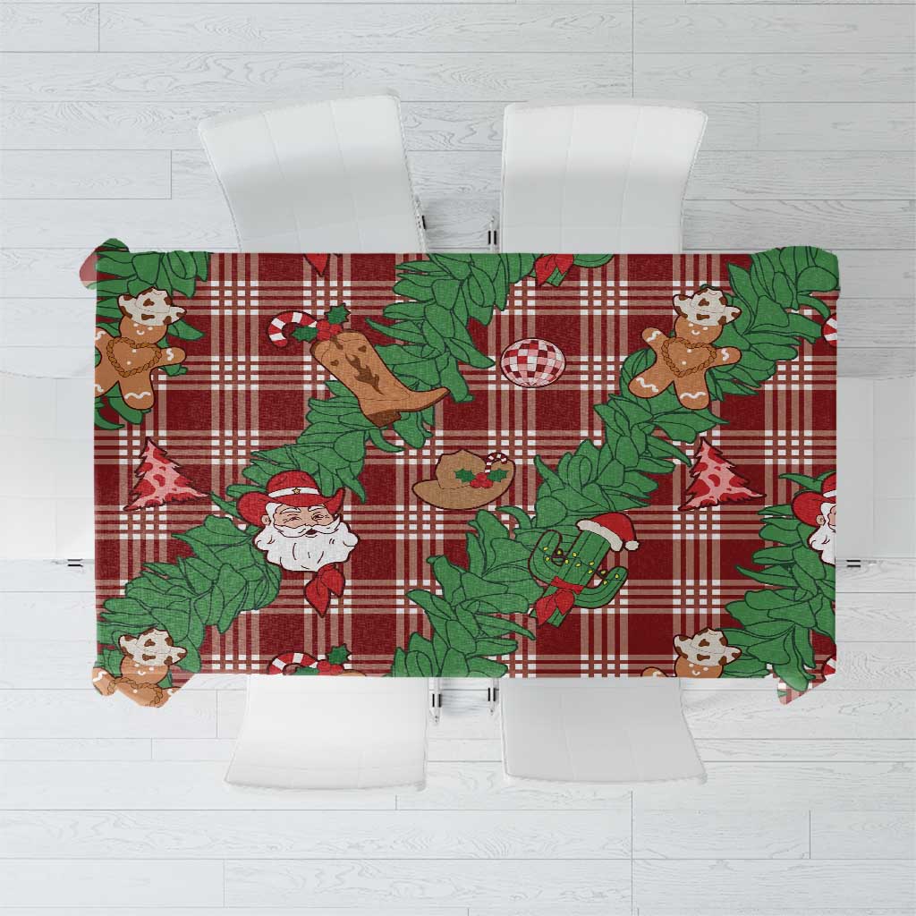 Red Palaka Hawaii Cowboy Christmas Tablecloth Paniolo Mix Maile Lei - Polynesian Pride