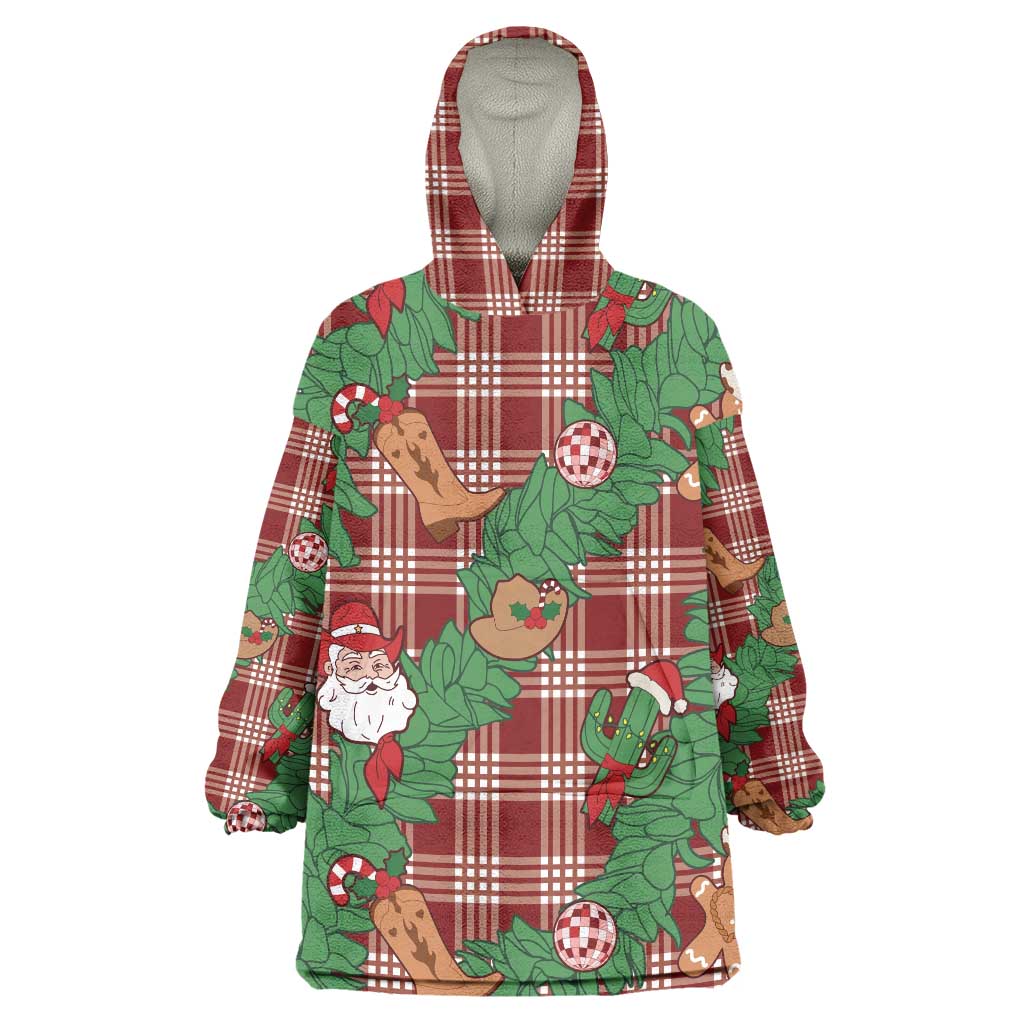 Red Palaka Hawaii Cowboy Christmas Wearable Blanket Hoodie Paniolo Mix Maile Lei - Polynesian Pride