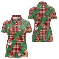 Red Palaka Hawaii Cowboy Christmas Women Polo Shirt Paniolo Mix Maile Lei - Polynesian Pride