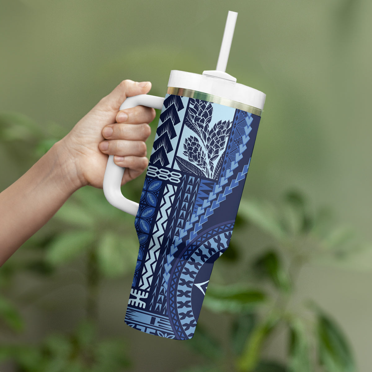 Samoa Siapo Motif Tumbler With Handle Classic Style - Blue Ver