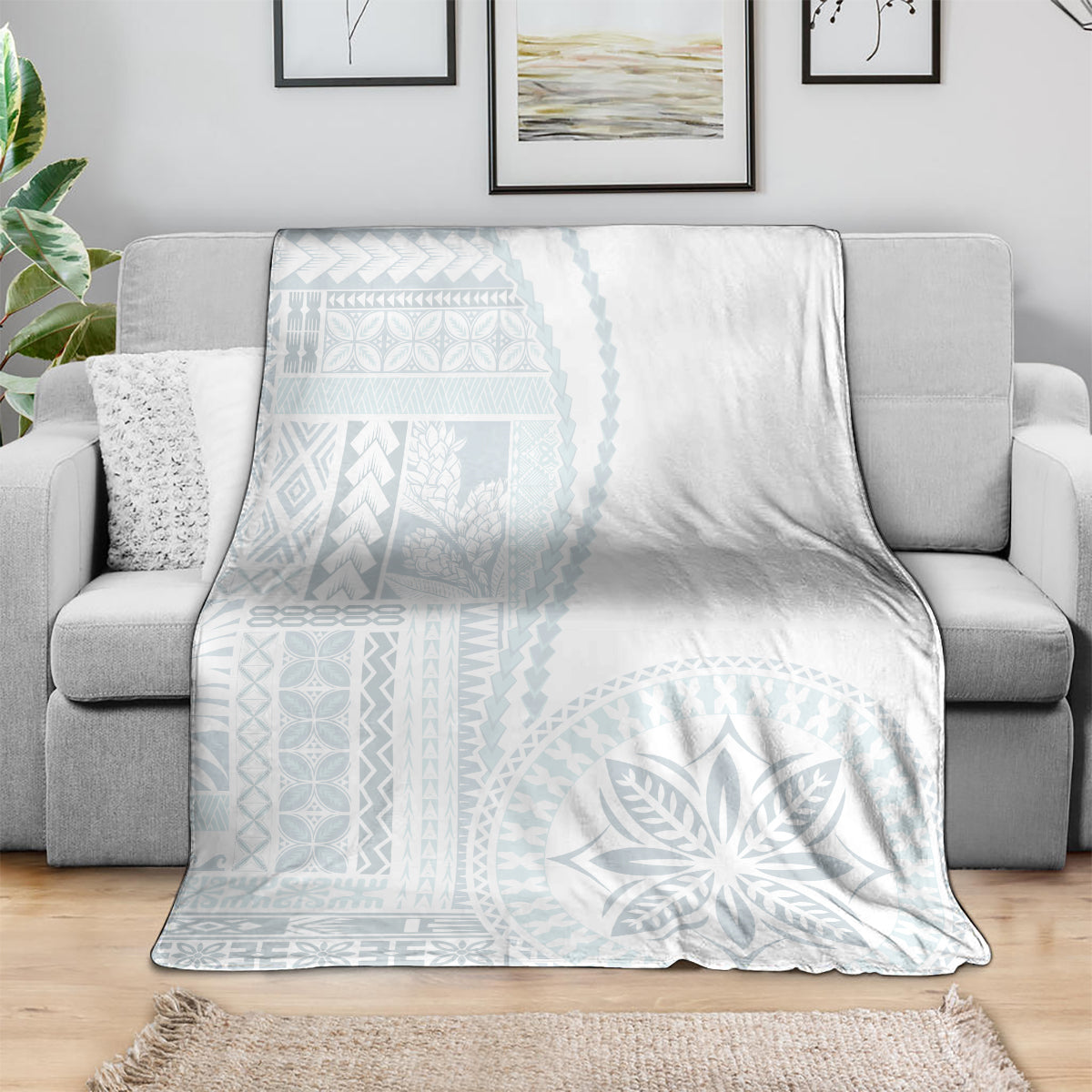 Samoa White Sunday Blanket Classic Siapo Style LT7 - Polynesian Pride