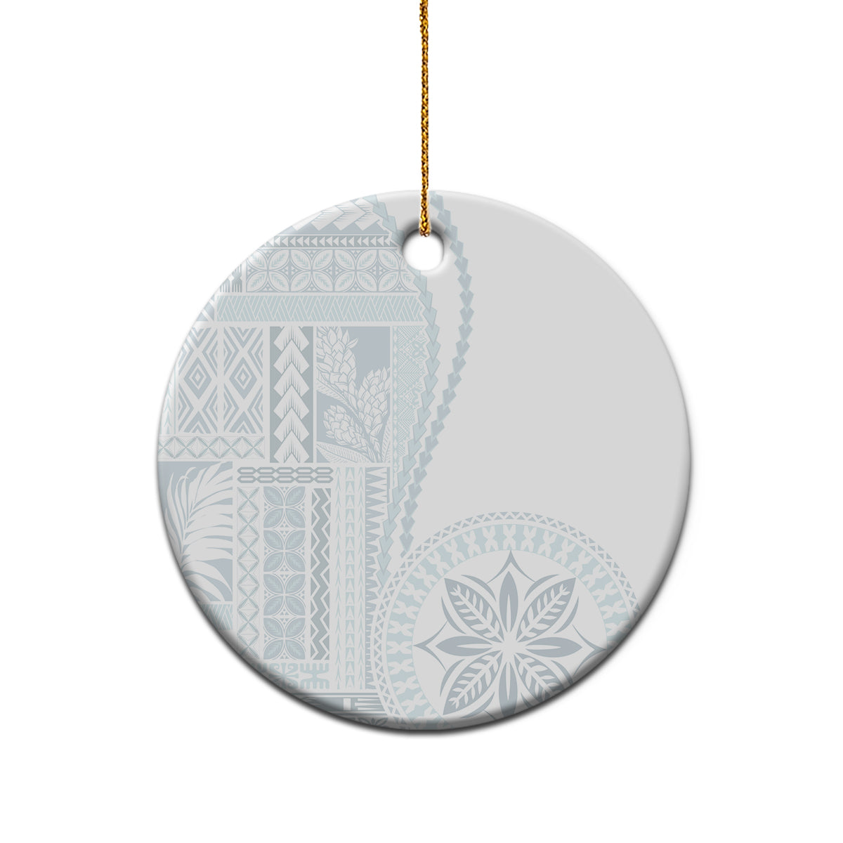 Samoa White Sunday Ceramic Ornament Classic Siapo Style LT7 - Polynesian Pride