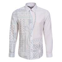 Samoa White Sunday Family Matching Mermaid Dress and Hawaiian Shirt Classic Siapo Style LT7 Dad's Shirt - Long Sleeve White - Polynesian Pride