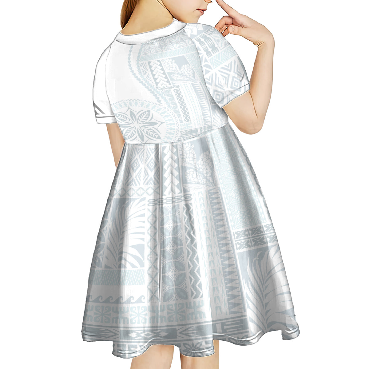Samoa White Sunday Kid Short Sleeve Dress Classic Siapo Style LT7 - Polynesian Pride