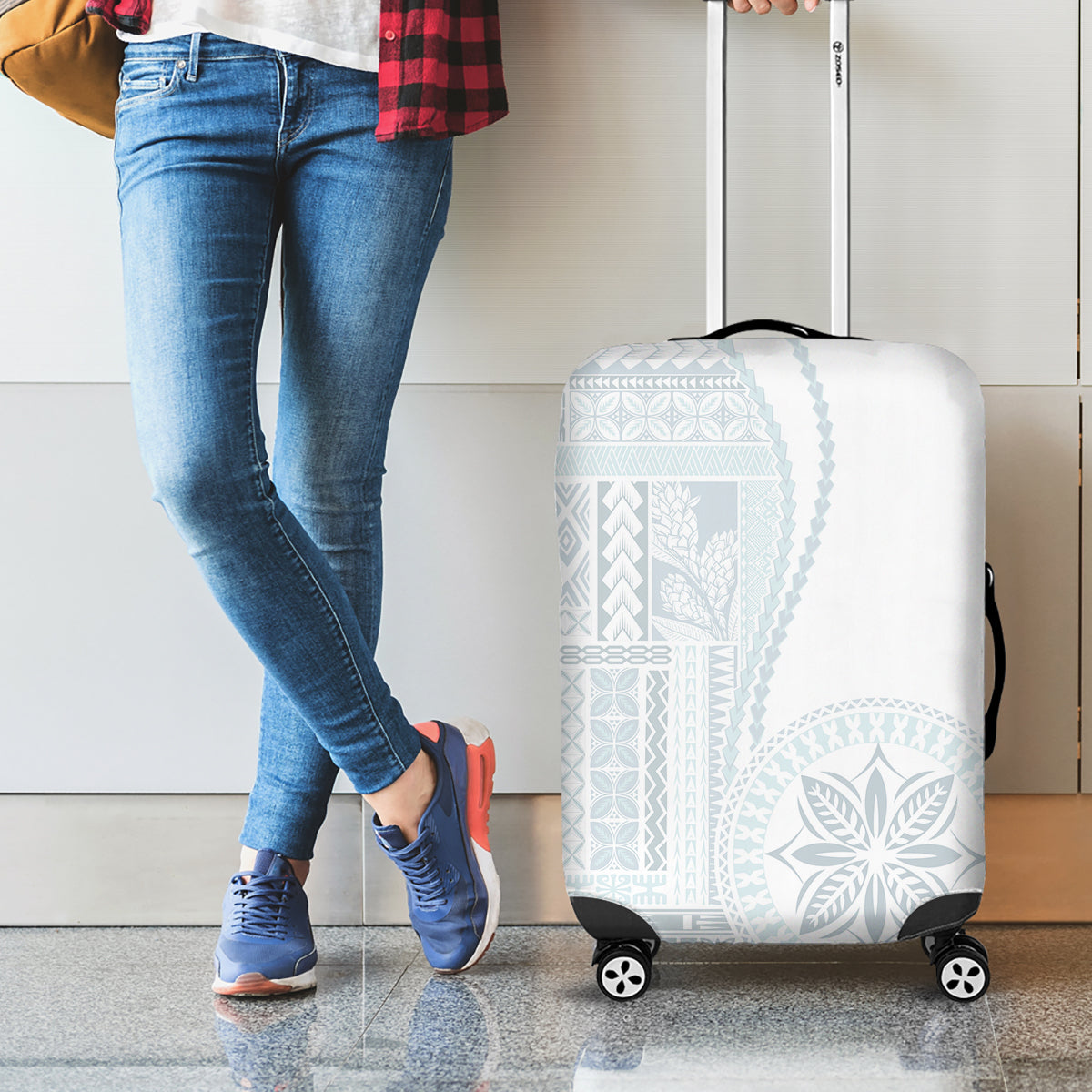 Samoa White Sunday Luggage Cover Classic Siapo Style LT7 - Polynesian Pride