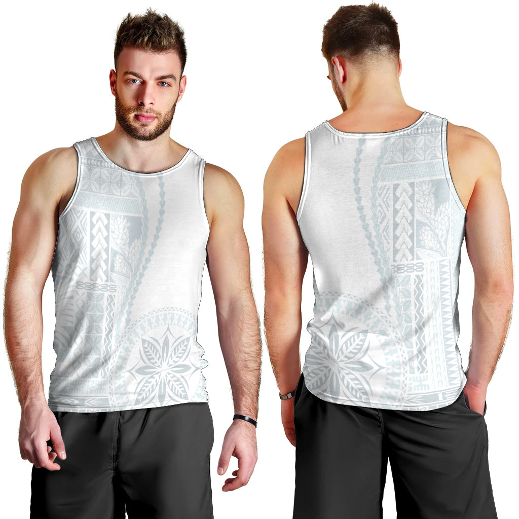 Samoa White Sunday Men Tank Top Classic Siapo Style LT7 - Polynesian Pride