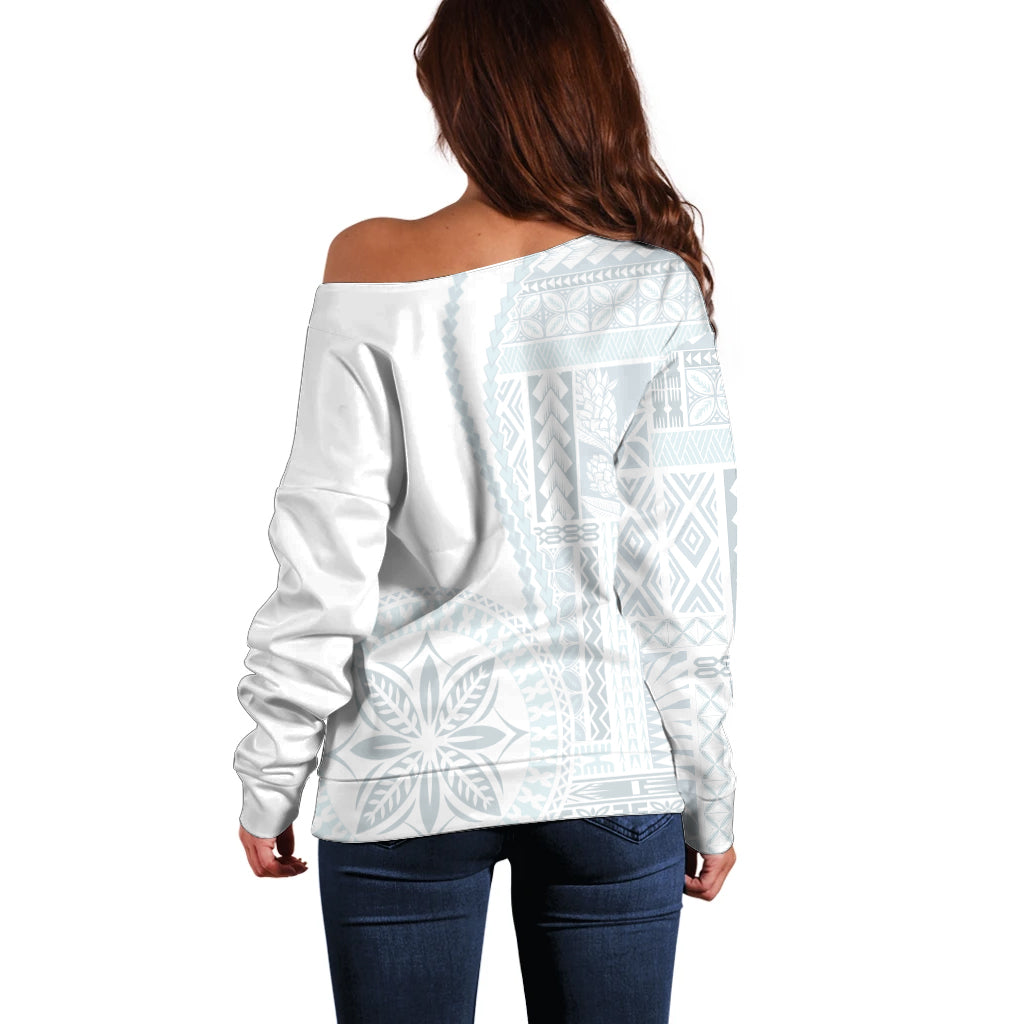 Samoa White Sunday Off Shoulder Sweater Classic Siapo Style LT7 - Polynesian Pride
