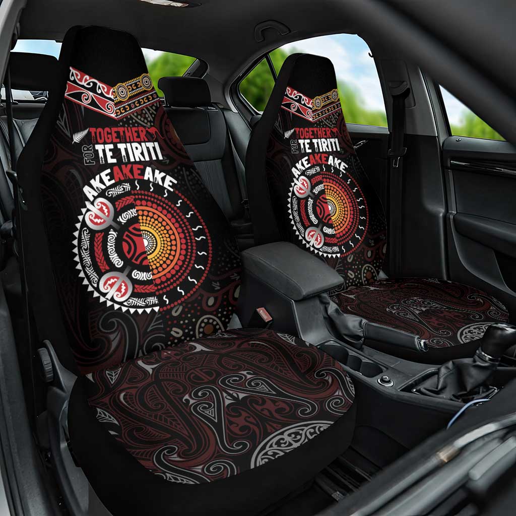 Aotearoa and Australia Indigenous Car Seat Cover Stand Together For Te Tiriti LT7 One Size Black - Polynesian Pride