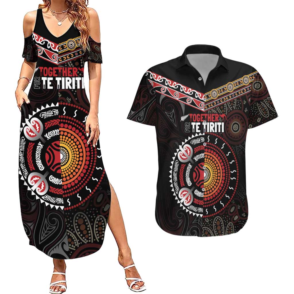 Aotearoa and Australia Indigenous Couples Matching Summer Maxi Dress and Hawaiian Shirt Stand Together For Te Tiriti