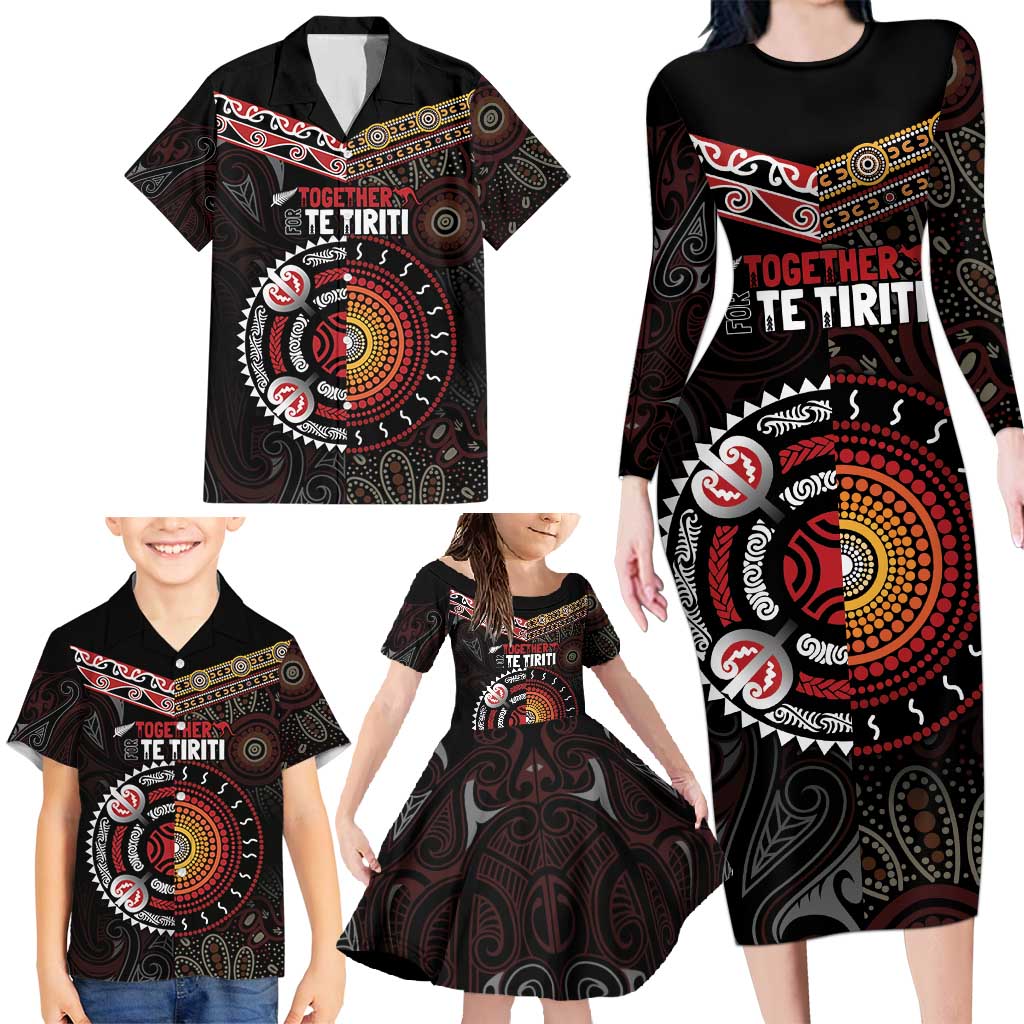 Aotearoa and Australia Indigenous Family Matching Long Sleeve Bodycon Dress and Hawaiian Shirt Stand Together For Te Tiriti LT7 - Polynesian Pride