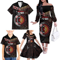 Aotearoa and Australia Indigenous Family Matching Off The Shoulder Long Sleeve Dress and Hawaiian Shirt Stand Together For Te Tiriti LT7 - Polynesian Pride