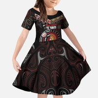 Aotearoa and Australia Indigenous Family Matching Off Shoulder Maxi Dress and Hawaiian Shirt Stand Together For Te Tiriti LT7 Daughter's Dress Black - Polynesian Pride