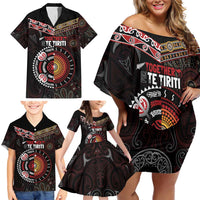 Aotearoa and Australia Indigenous Family Matching Off Shoulder Short Dress and Hawaiian Shirt Stand Together For Te Tiriti LT7 - Polynesian Pride