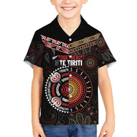 Aotearoa and Australia Indigenous Family Matching Off Shoulder Short Dress and Hawaiian Shirt Stand Together For Te Tiriti LT7 Son's Shirt Black - Polynesian Pride