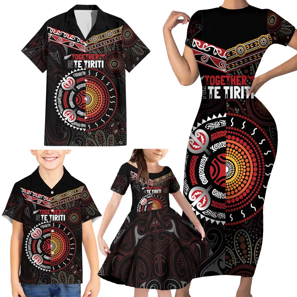 Aotearoa and Australia Indigenous Family Matching Short Sleeve Bodycon Dress and Hawaiian Shirt Stand Together For Te Tiriti LT7 - Polynesian Pride