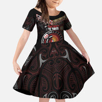 Aotearoa and Australia Indigenous Family Matching Summer Maxi Dress and Hawaiian Shirt Stand Together For Te Tiriti LT7 Daughter's Dress Black - Polynesian Pride