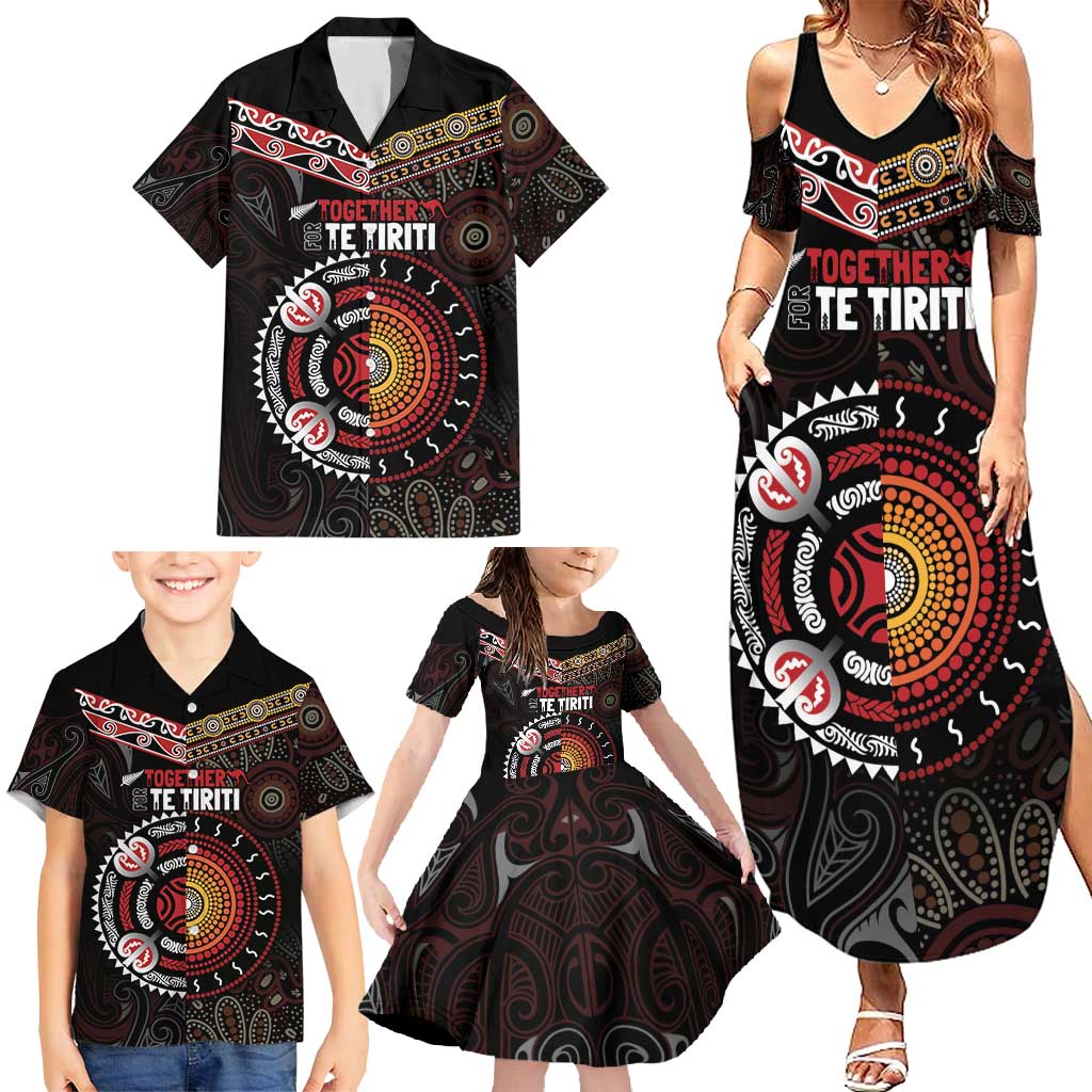 Aotearoa and Australia Indigenous Family Matching Summer Maxi Dress and Hawaiian Shirt Stand Together For Te Tiriti LT7 - Polynesian Pride