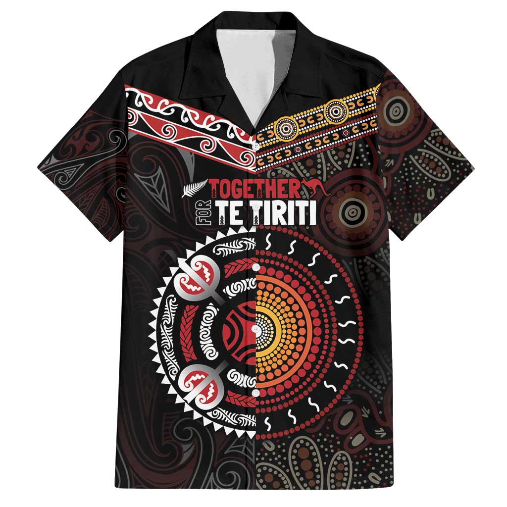 Aotearoa and Australia Indigenous Family Matching Tank Maxi Dress and Hawaiian Shirt Stand Together For Te Tiriti LT7 Dad's Shirt - Short Sleeve Black - Polynesian Pride