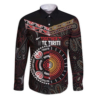Aotearoa and Australia Indigenous Family Matching Tank Maxi Dress and Hawaiian Shirt Stand Together For Te Tiriti LT7 Dad's Shirt - Long Sleeve Black - Polynesian Pride