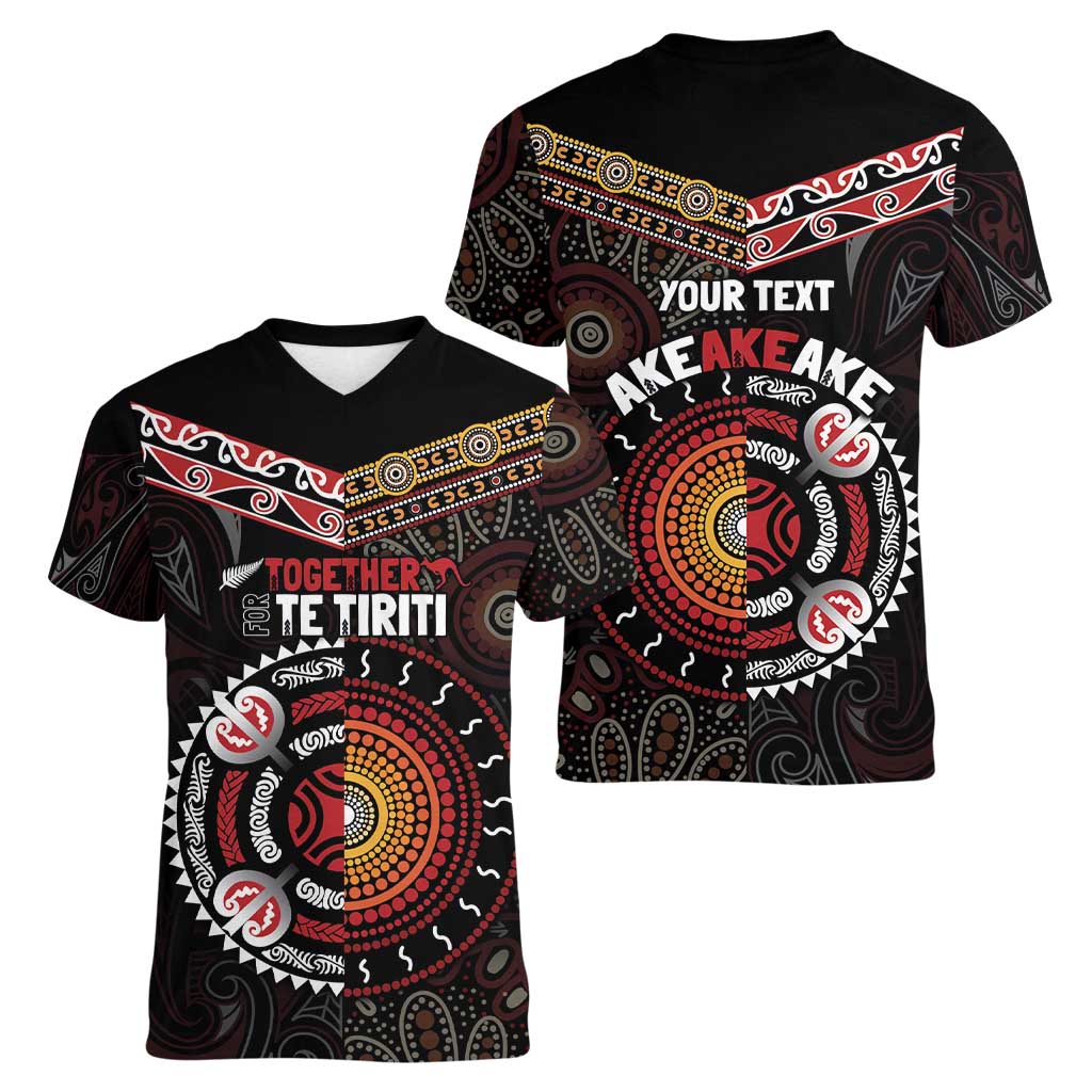 Aotearoa and Australia Indigenous Women V-Neck T-Shirt Stand Together For Te Tiriti