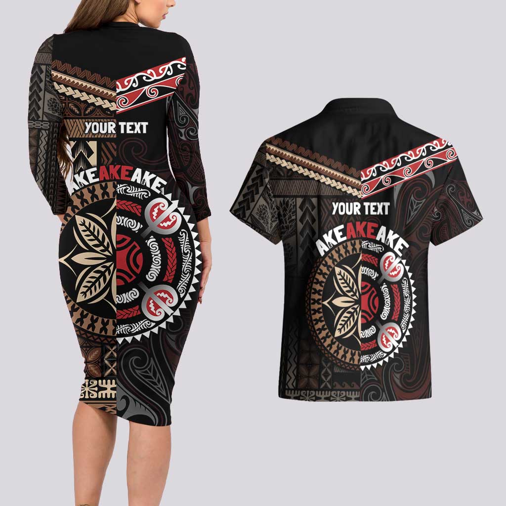 Aotearoa and Samoa Together For Te Tiriti Couples Matching Long Sleeve Bodycon Dress and Hawaiian Shirt Kowhaiwhai Mix Siapo LT7 - Polynesian Pride