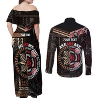 Aotearoa and Samoa Together For Te Tiriti Couples Matching Off Shoulder Maxi Dress and Long Sleeve Button Shirt Kowhaiwhai Mix Siapo