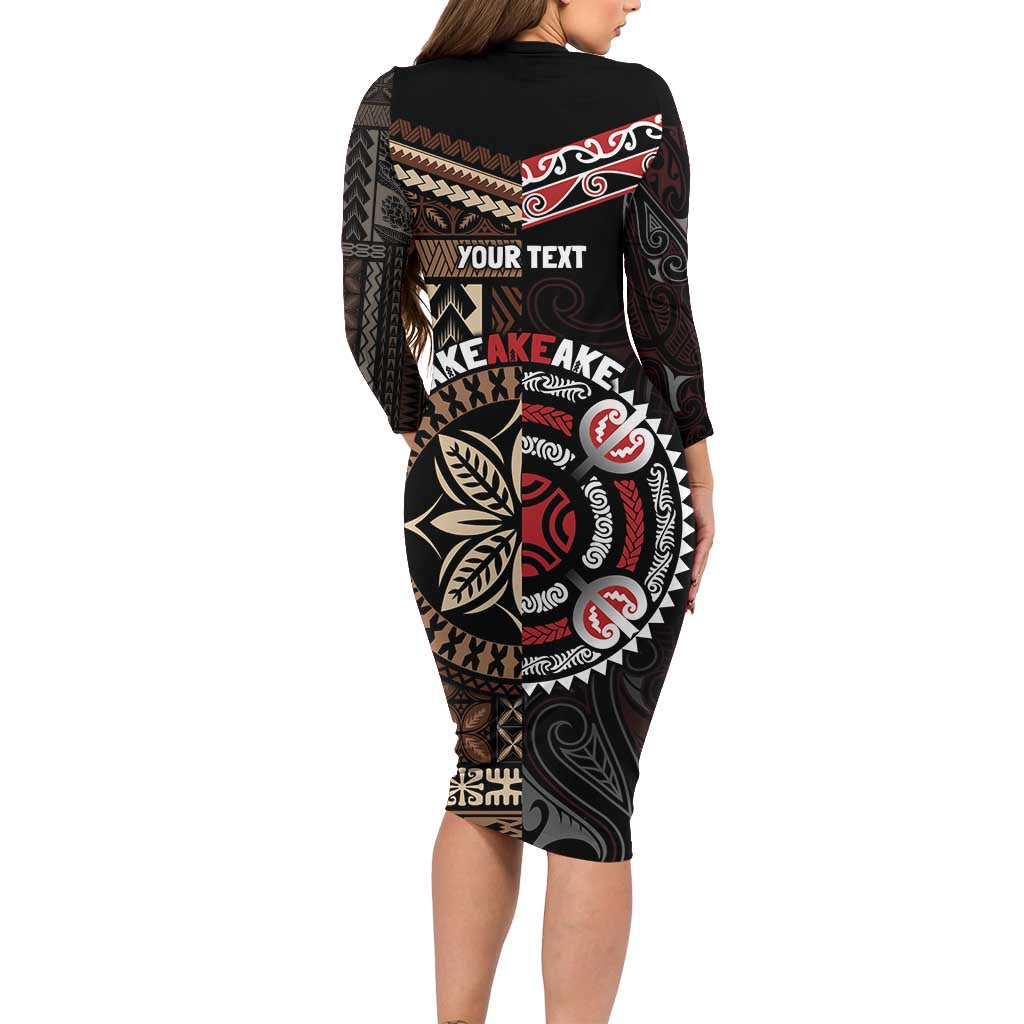 Aotearoa and Samoa Together For Te Tiriti Family Matching Long Sleeve Bodycon Dress and Hawaiian Shirt Kowhaiwhai Mix Siapo LT7 - Polynesian Pride