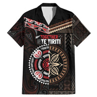 Aotearoa and Samoa Together For Te Tiriti Family Matching Mermaid Dress and Hawaiian Shirt Kowhaiwhai Mix Siapo LT7 Dad's Shirt - Short Sleeve Black - Polynesian Pride