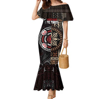 Aotearoa and Samoa Together For Te Tiriti Family Matching Mermaid Dress and Hawaiian Shirt Kowhaiwhai Mix Siapo LT7 Mom's Dress Black - Polynesian Pride