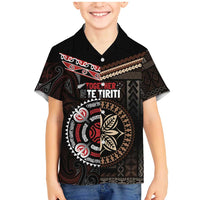 Aotearoa and Samoa Together For Te Tiriti Family Matching Mermaid Dress and Hawaiian Shirt Kowhaiwhai Mix Siapo LT7 Son's Shirt Black - Polynesian Pride