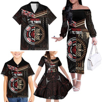 Aotearoa and Samoa Together For Te Tiriti Family Matching Off The Shoulder Long Sleeve Dress and Hawaiian Shirt Kowhaiwhai Mix Siapo LT7 - Polynesian Pride