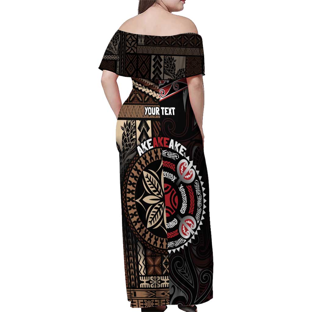 Aotearoa and Samoa Together For Te Tiriti Family Matching Off Shoulder Maxi Dress and Hawaiian Shirt Kowhaiwhai Mix Siapo LT7 - Polynesian Pride