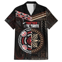 Aotearoa and Samoa Together For Te Tiriti Family Matching Short Sleeve Bodycon Dress and Hawaiian Shirt Kowhaiwhai Mix Siapo LT7 Dad's Shirt - Short Sleeve Black - Polynesian Pride