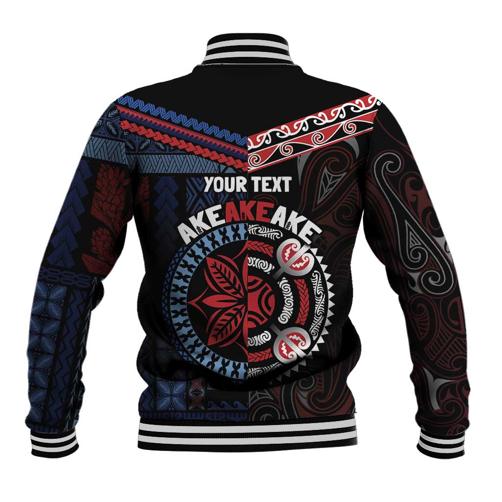 Aotearoa and Samoa Together For Te Tiriti Baseball Jacket Kowhaiwhai Mix Siapo - Flag Color