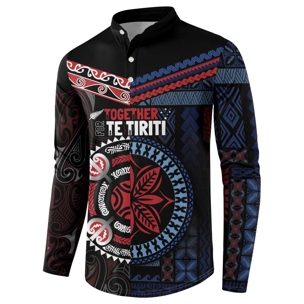 Aotearoa and Samoa Together For Te Tiriti Button Sweatshirt Kowhaiwhai Mix Siapo - Flag Color