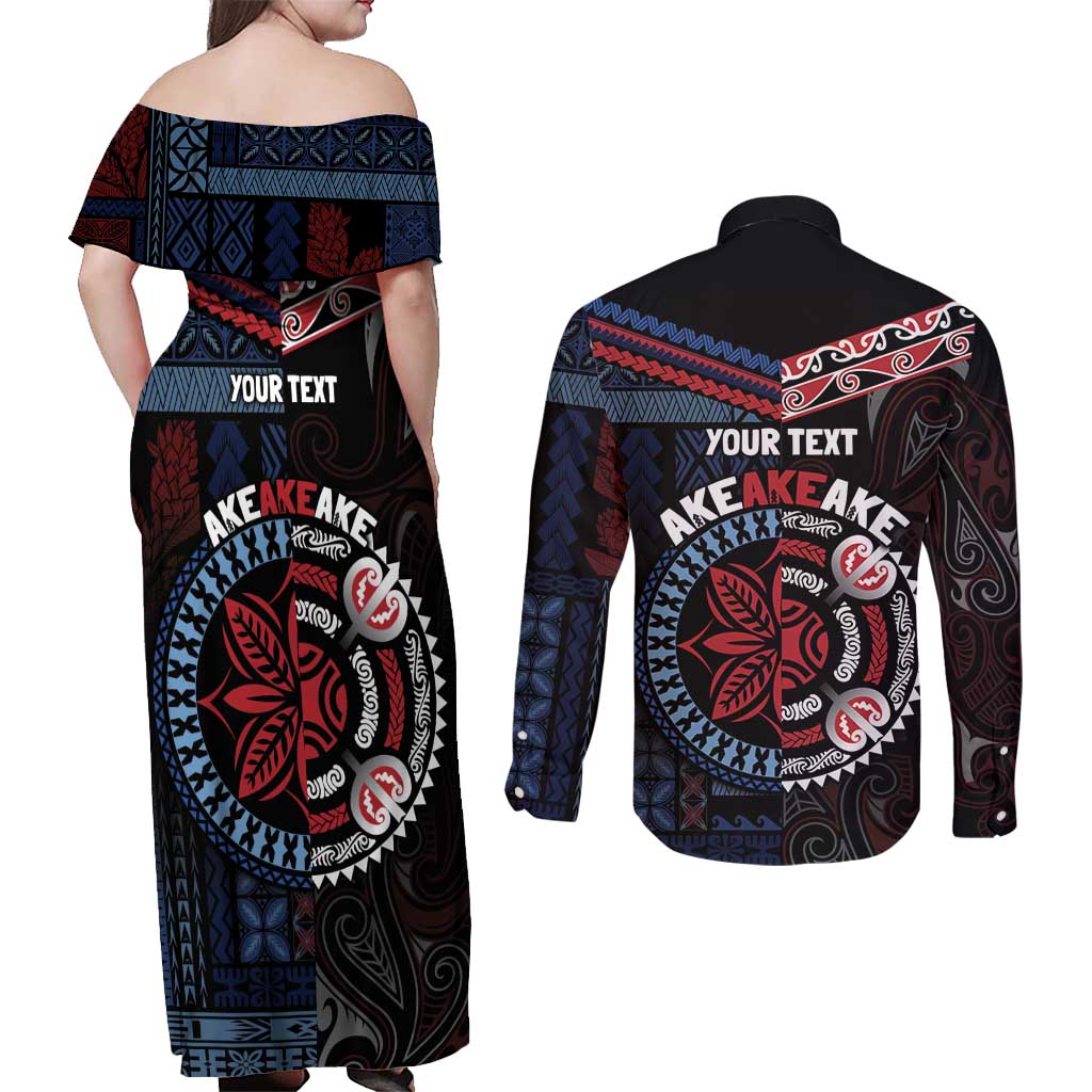 Aotearoa and Samoa Together For Te Tiriti Couples Matching Off Shoulder Maxi Dress and Long Sleeve Button Shirt Kowhaiwhai Mix Siapo - Flag Color
