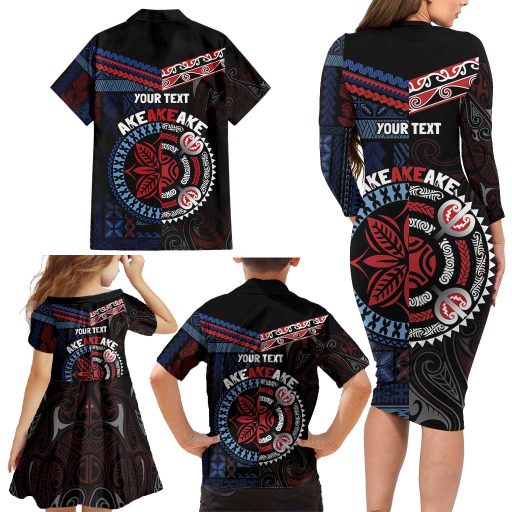 Aotearoa and Samoa Together For Te Tiriti Family Matching Long Sleeve Bodycon Dress and Hawaiian Shirt Kowhaiwhai Mix Siapo - Flag Color LT7 - Polynesian Pride