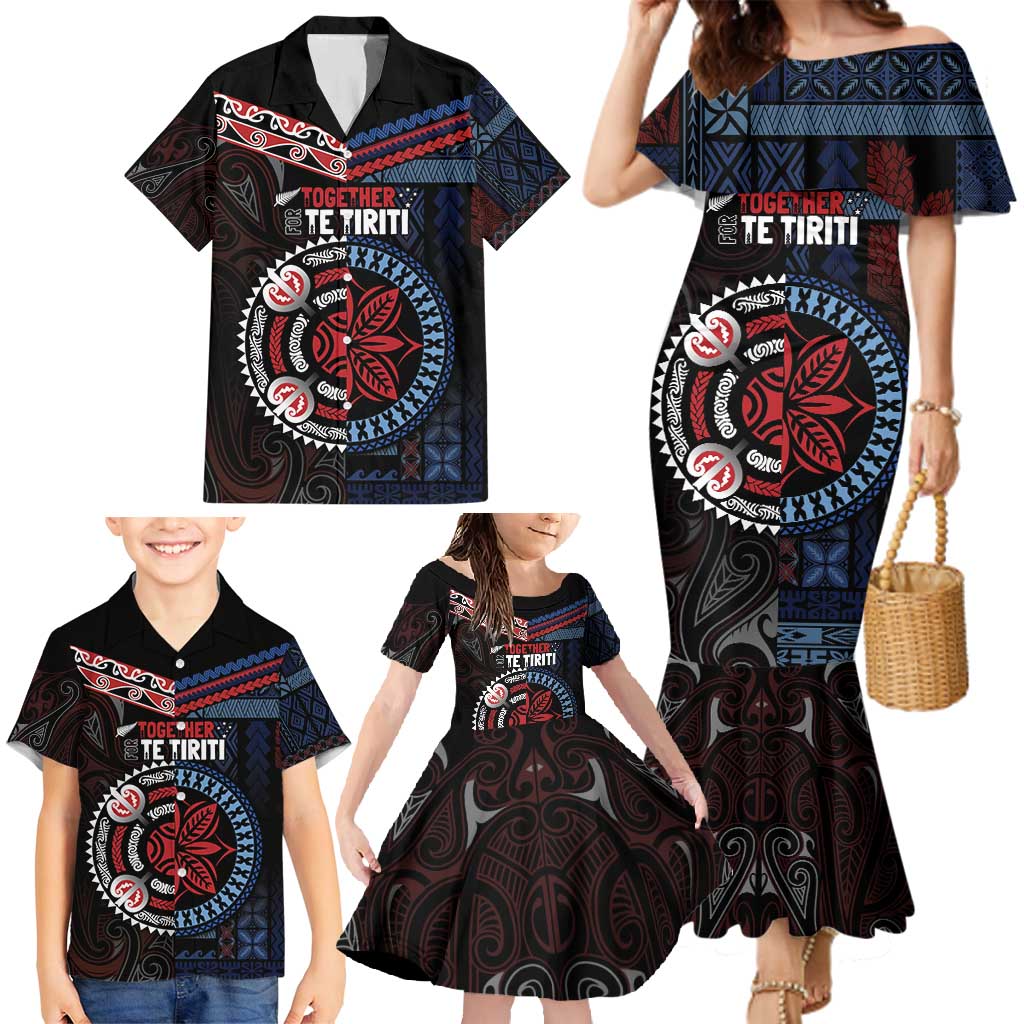 Aotearoa and Samoa Together For Te Tiriti Family Matching Mermaid Dress and Hawaiian Shirt Kowhaiwhai Mix Siapo - Flag Color LT7 - Polynesian Pride