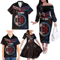 Aotearoa and Samoa Together For Te Tiriti Family Matching Off The Shoulder Long Sleeve Dress and Hawaiian Shirt Kowhaiwhai Mix Siapo - Flag Color LT7 - Polynesian Pride