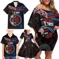 Aotearoa and Samoa Together For Te Tiriti Family Matching Off Shoulder Short Dress and Hawaiian Shirt Kowhaiwhai Mix Siapo - Flag Color LT7 - Polynesian Pride