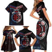 Aotearoa and Samoa Together For Te Tiriti Family Matching Short Sleeve Bodycon Dress and Hawaiian Shirt Kowhaiwhai Mix Siapo - Flag Color LT7 - Polynesian Pride